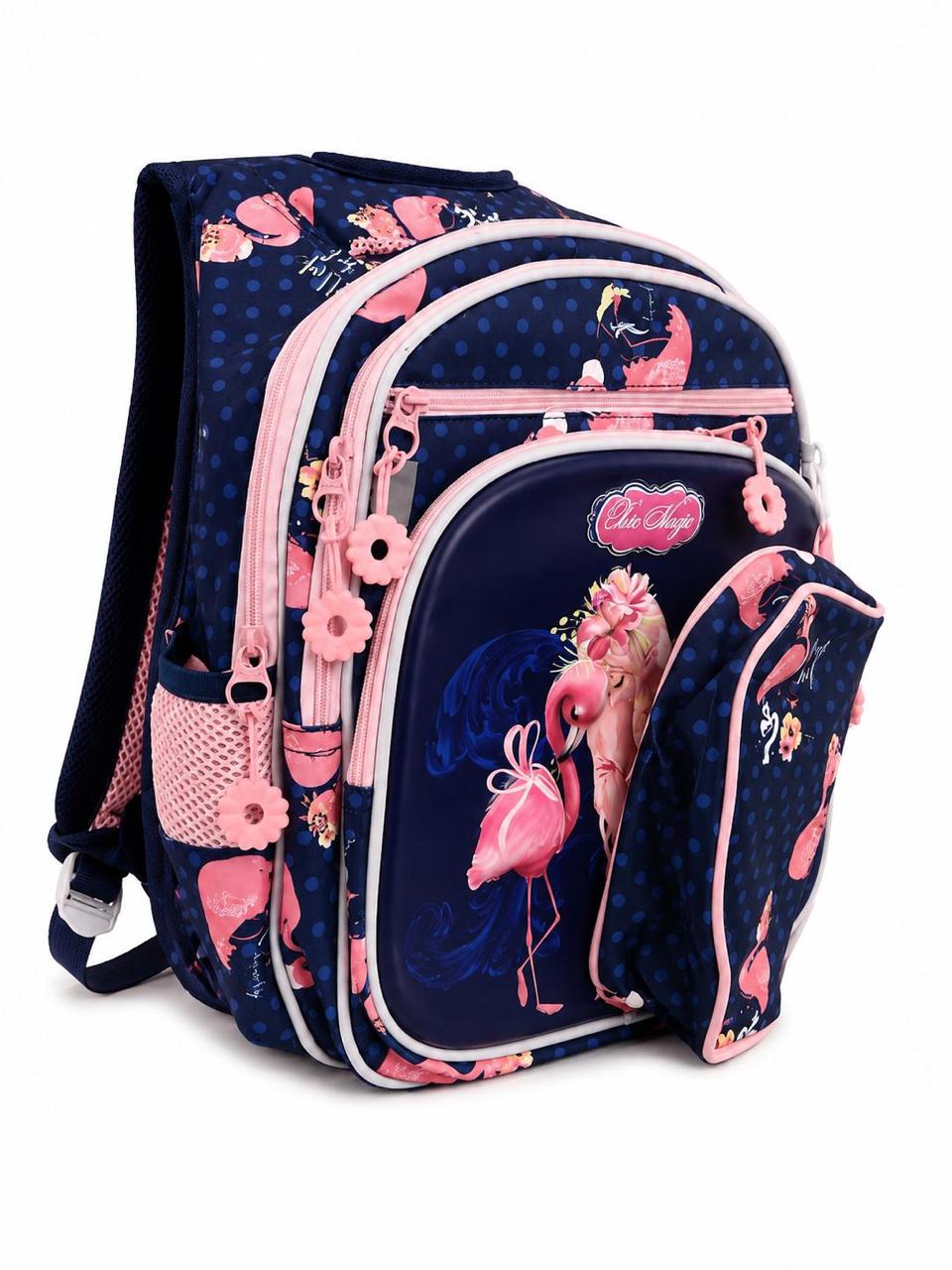 Three layer backpack with back support and 3d design plus pencil case 35L flamingo