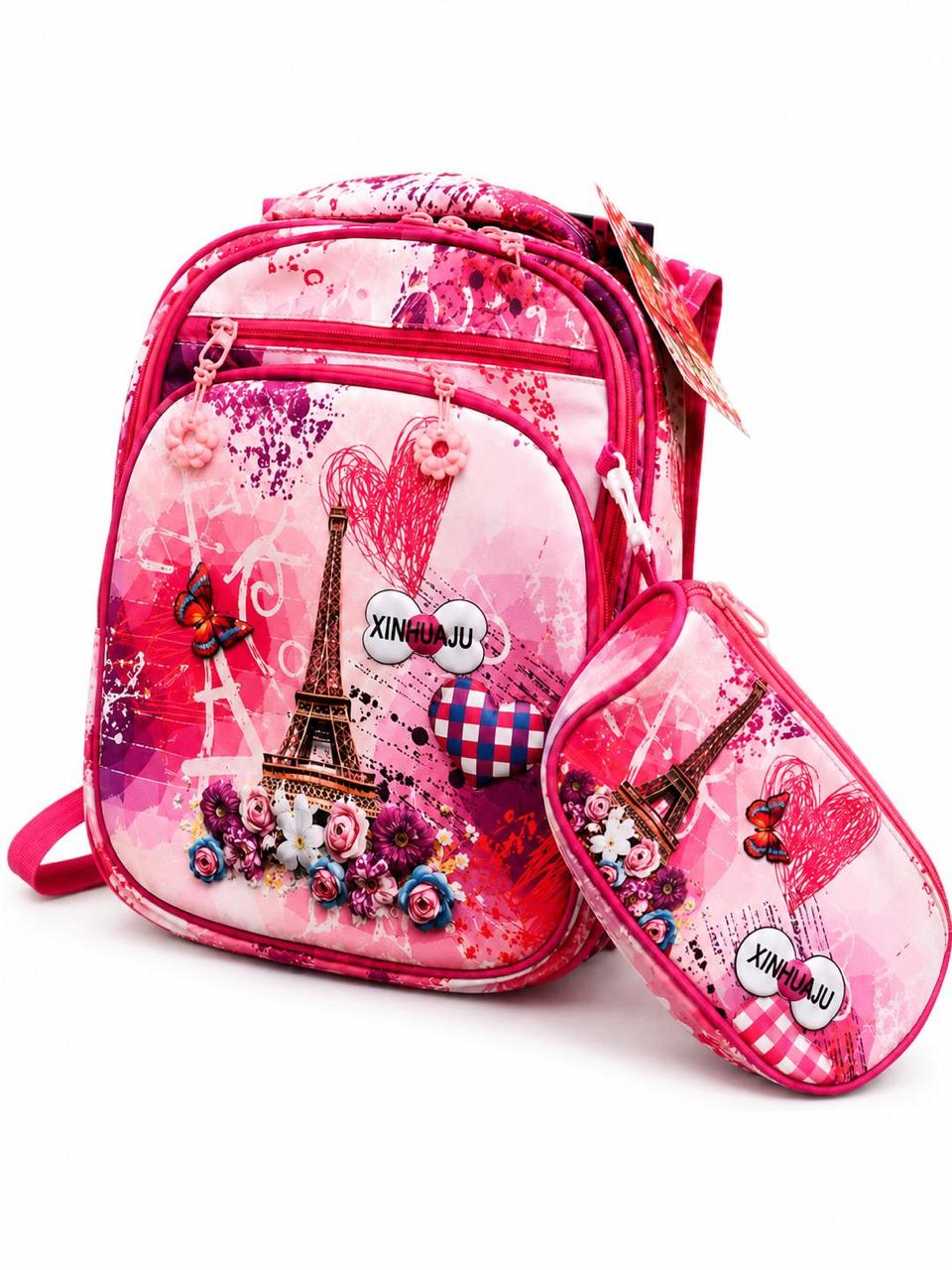 Three layer backpack with back support and 3d design plus pencil case 35L paris