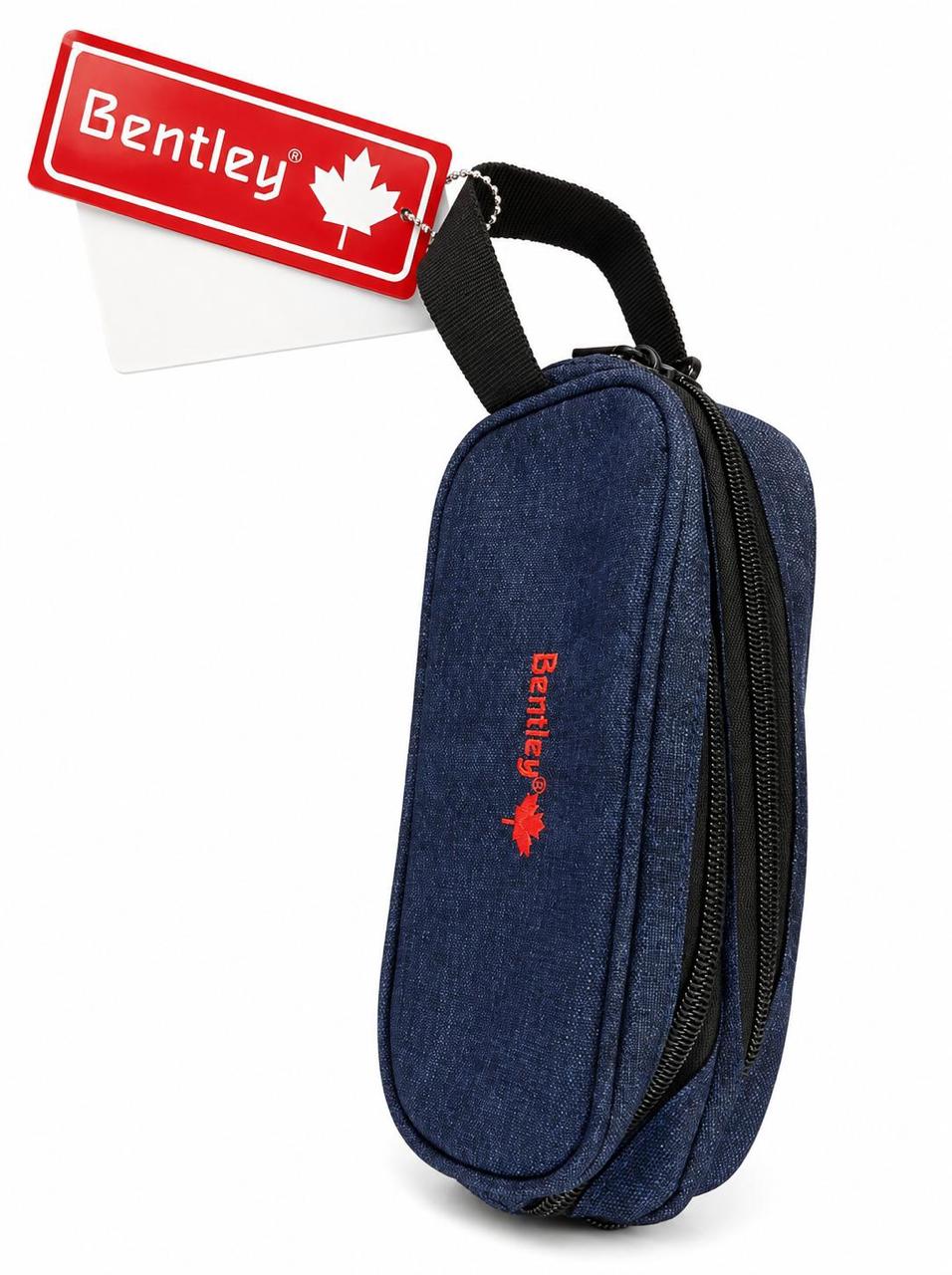 Bentley pencil case double zipper with handle denim blue