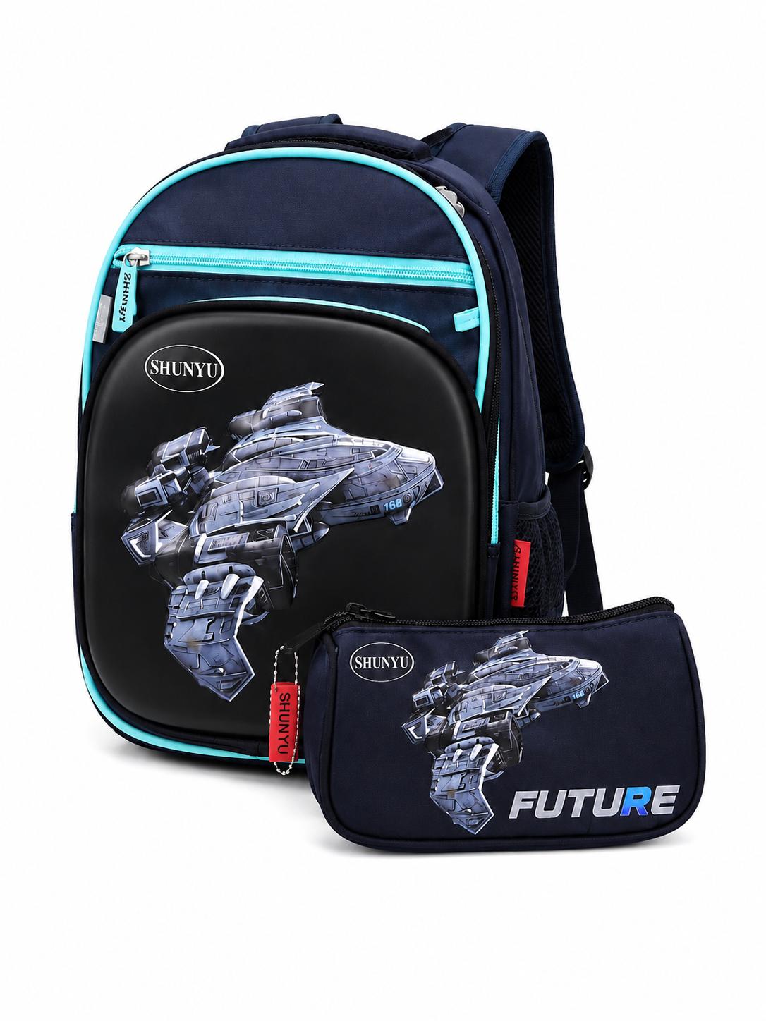 Three layer backpack with back support and 3d design plus pencil case 35L space